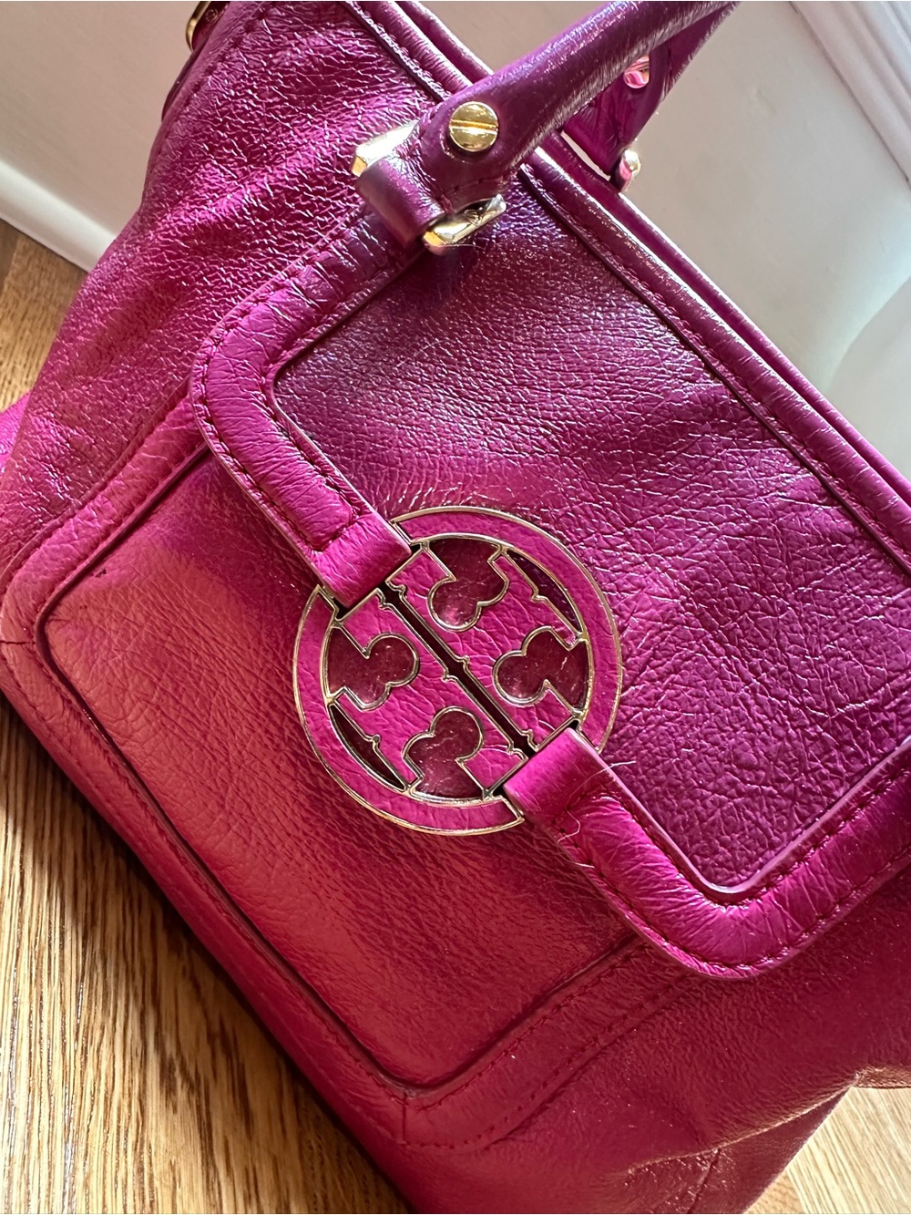Tory Burch Magenta Leather Crossbody Handbag